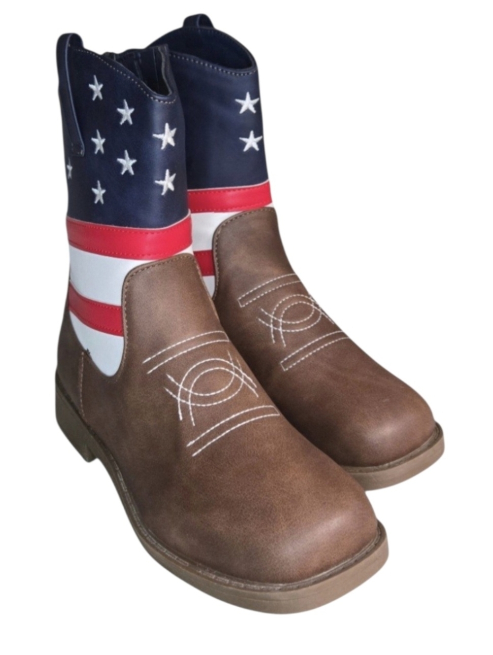 Pawz Boys Cowboy Western Boots W/ Flag Design in Brown, Size: 4 NWT!